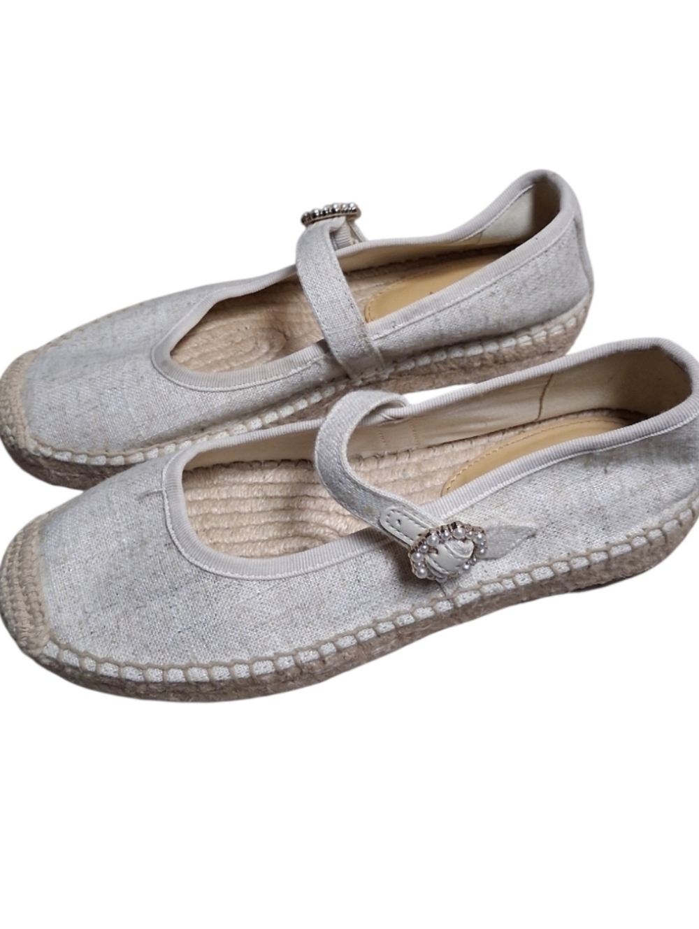 J. Crew Linen Blend Espadrille Mary Jane Shoes Size 6 Cream - Picture 3 of 5